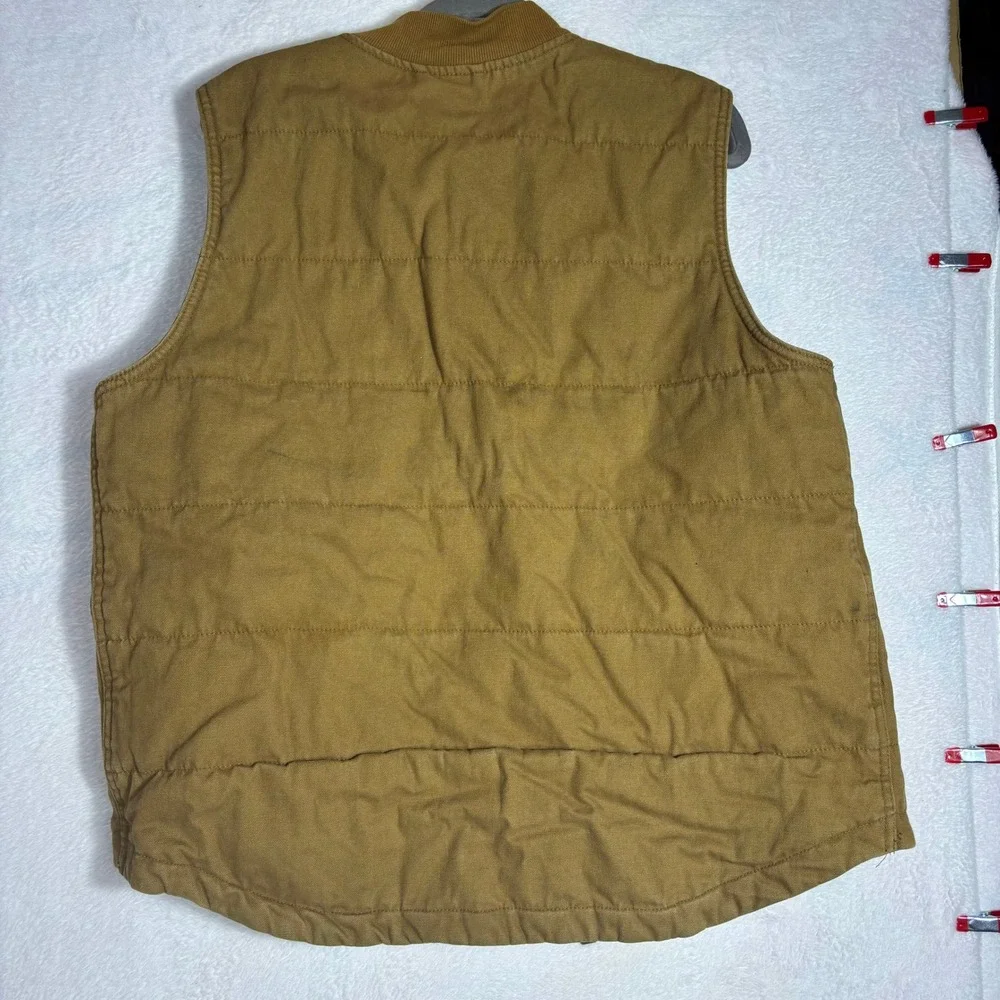 Wrangler Workwear Quilted Vest Men Large Brown Good Canvas Duck Zip Up 0043